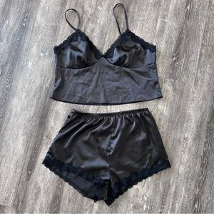 Size small Black Lace Trim Sleepwear Set